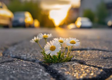 gentle daisy on asphalt