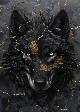 black wolf dripping gold