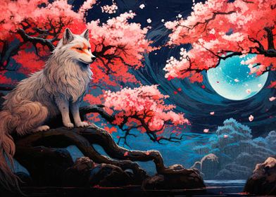 cherry blossom wolf animal