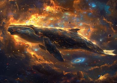 Space whale flying w stars