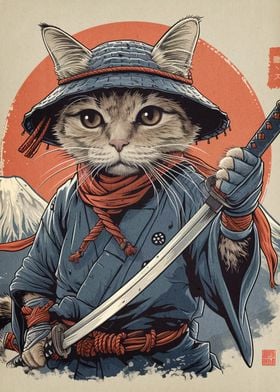 Cat Samurai Warrior Japan