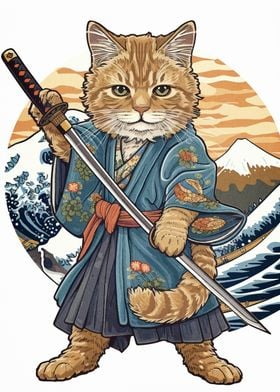 Cat Samurai Warrior Japan