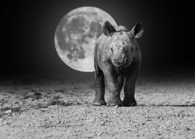 Rhino calf with moon