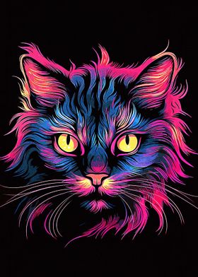 Neon Face Cat