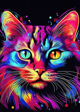 Neon Colorful Cat Art