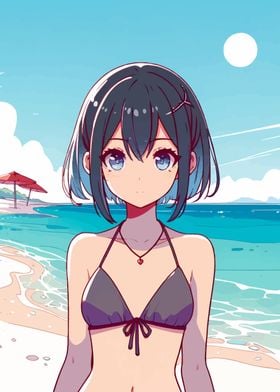 Anime Girl on Sunny Beach