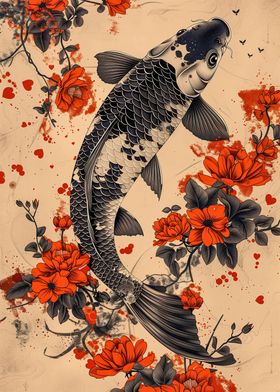 Ink Art Koi Fish