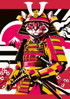 cat samurai wpap colorful