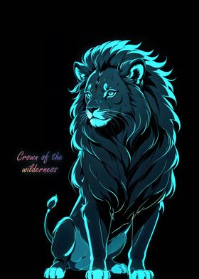 Lion Neon Cyan Outline