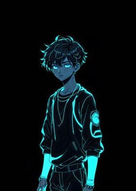 Boy Neon Cyan Outline