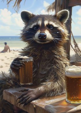 Beach Beer Raccoon