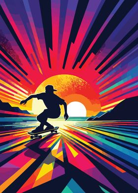 Skateboarding wpap sunset