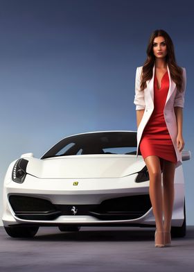 Girl and Ferrari car