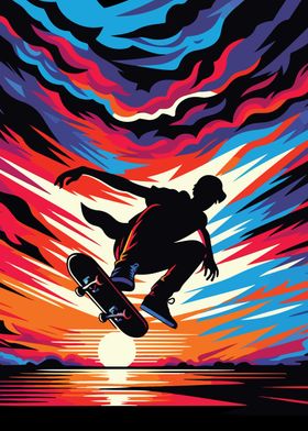 Skateboarding wpap sunset