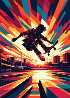 Skateboarding sunset wpap