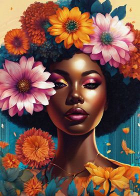 Afro Girl with Flower
