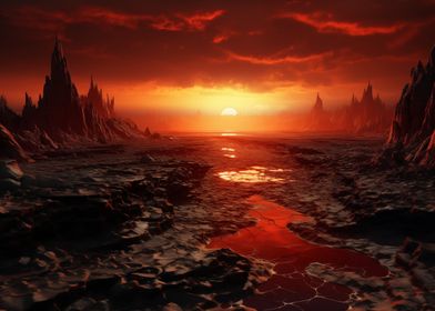 Epic sunset alien planet