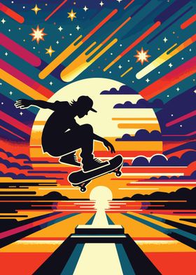 Skateboarding sunset wpap