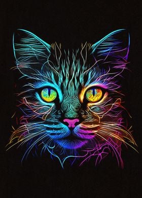 Line Art Neon Cat