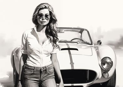 Girl and AC Cobra car