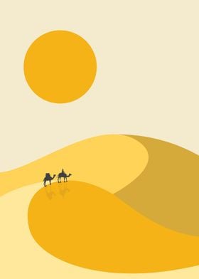 Camels in desert landscape