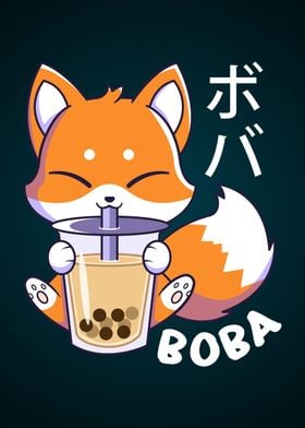 Fox Sipping Boba Milk Tea