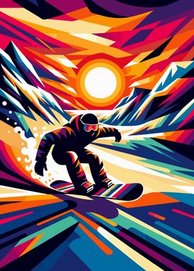 Snowboarding wpap sunset