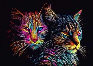 Neon Cat Duo