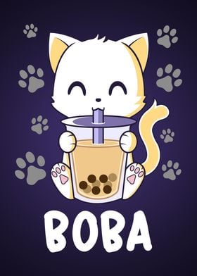 Cat Sipping Boba Milk Tea