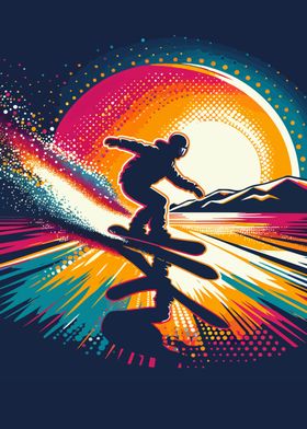 Snowboarding wpap sunset