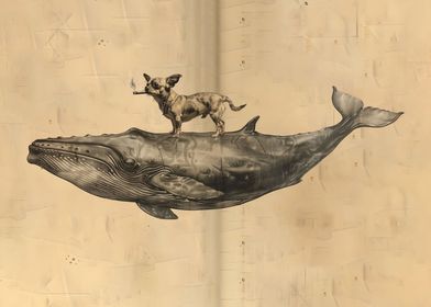 Dog Riding Whale Vintage