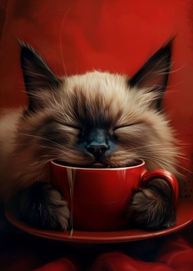Siamese Cat with Coffee