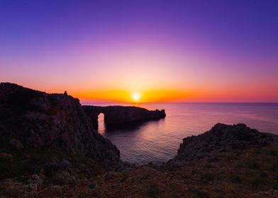 Sunset and cliff sea coast