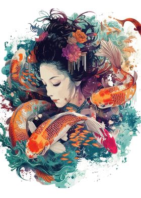 Koi Fish Geisha Japan 