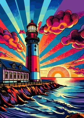 Lighthouse sunset colorful