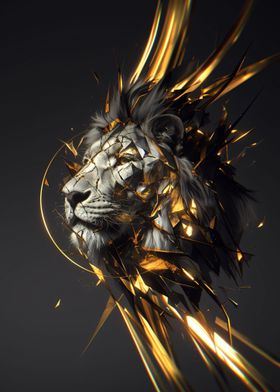 gold broken lion face