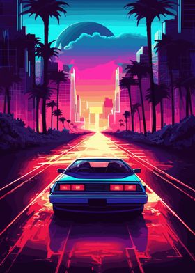 Retro Miami Neon Sunset