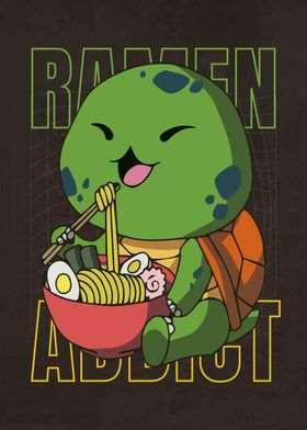 kawaii turtle eating ramen