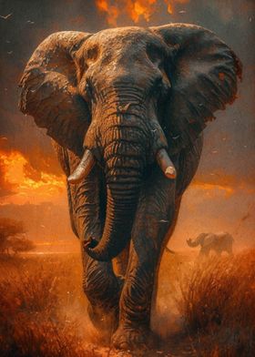 Elephant Sunset Animal