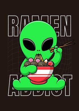 kawaii alien eating ramen