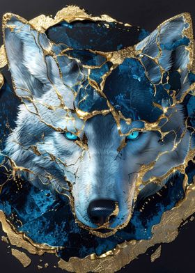 kintsugi art blue wolf