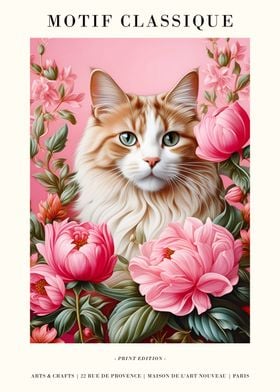 Cute Cat in Pink Flowers