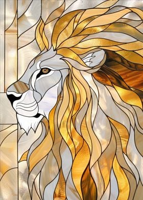 Lion Animal Gold Glass