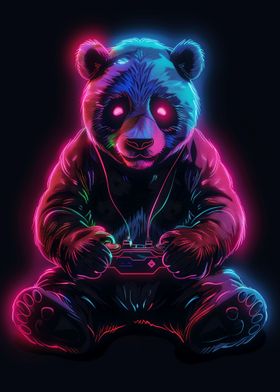 Panda Gamer Neon Cyberpunk