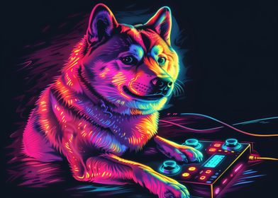 Shiba Dog Gamer Neon Cyber