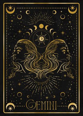 gemini gold zodiac card