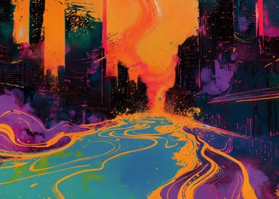 City in psychedelic colors