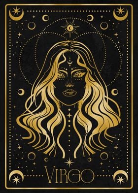 gold virgo zodiac card