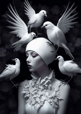 Woman with white doves