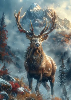 Elk in Snowy Meadow